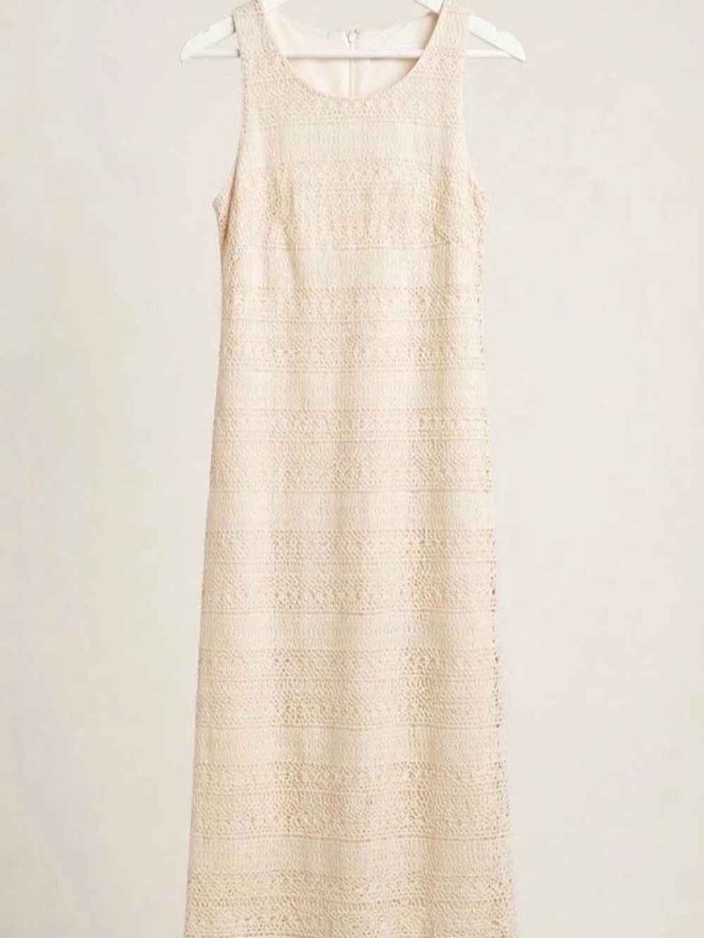 London Times Cream Crochet Lace Fringe Hem Midi Dress - Size US 8 / UK 12